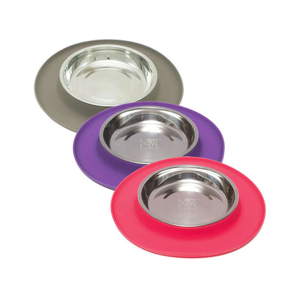 Single Silicone Cat Feeder with Stainless Steel Bowl: Warm Grey