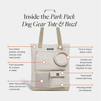 Park Pack Dog Gear Tote:Travel Bowl, Treat Pouch, Toy Pocket: Check