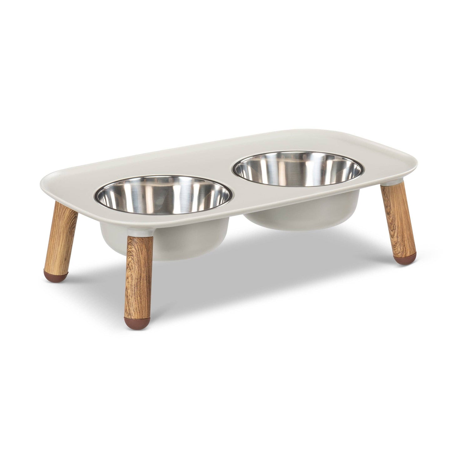 Messy Mutt Elevated Double Dog Feeder, Adjustable Height: Light Grey