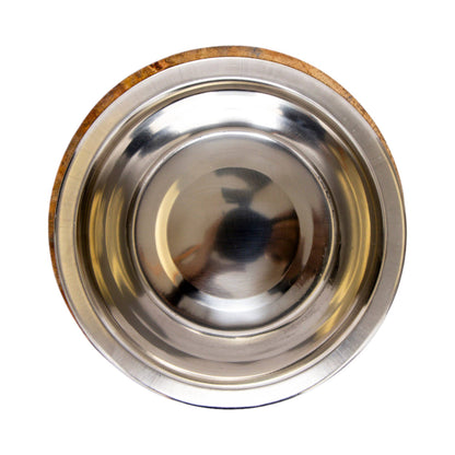 Stainless Steel Dog Bowl with Wood Holder: 1 Quart