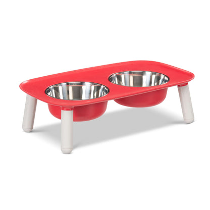 Messy Mutt Elevated Double Dog Feeder, Adjustable Height: Light Grey