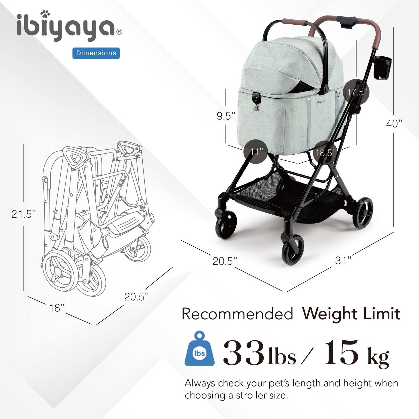 Small Detachable Pet Stroller: Silver Gray
