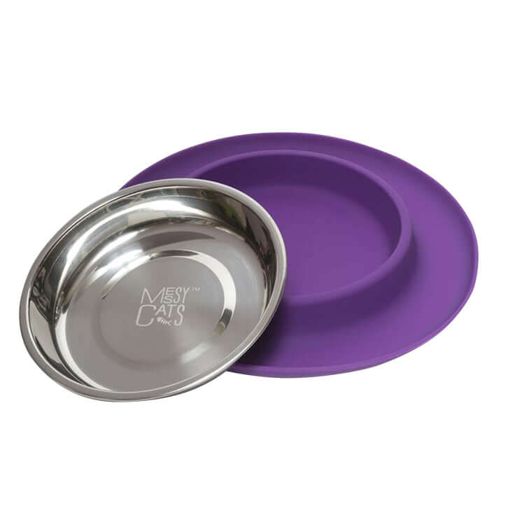 Single Silicone Cat Feeder with Stainless Steel Bowl: Warm Grey