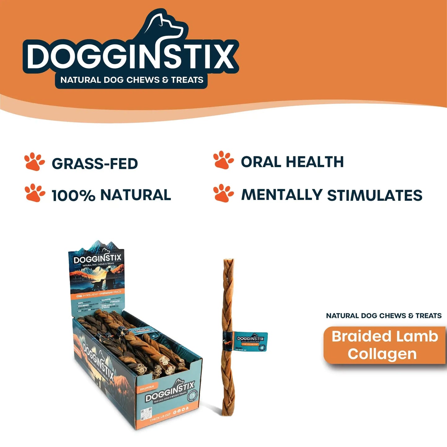 12" Braided Lamb Collagen Sticks