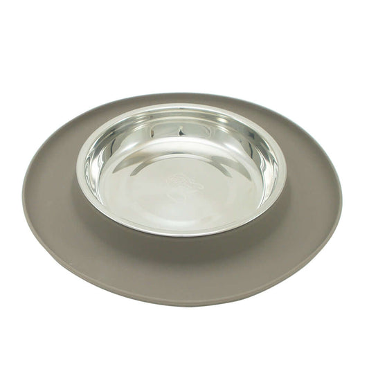 Single Silicone Cat Feeder with Stainless Steel Bowl: Warm Grey