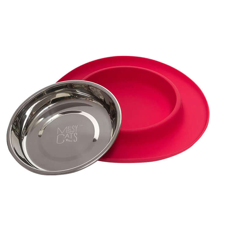 Single Silicone Cat Feeder with Stainless Steel Bowl: Warm Grey