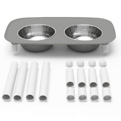 Messy Mutt Elevated Double Dog Feeder, Adjustable Height: Light Grey
